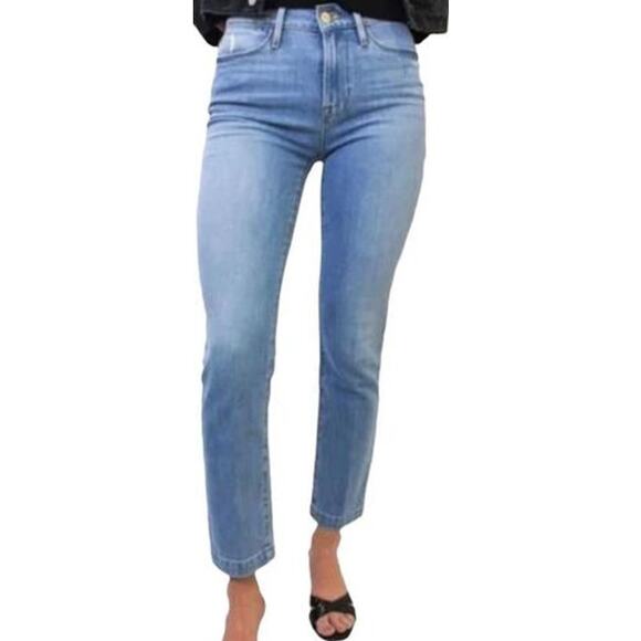 Frame Le High Straight Jeans Stretch High Rise Light Wash Denim Sunland Blue 25 - Picture 1 of 6
